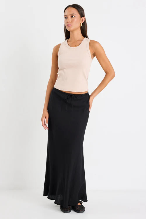 Summit Black Tie Waste Bias Midi Skirt