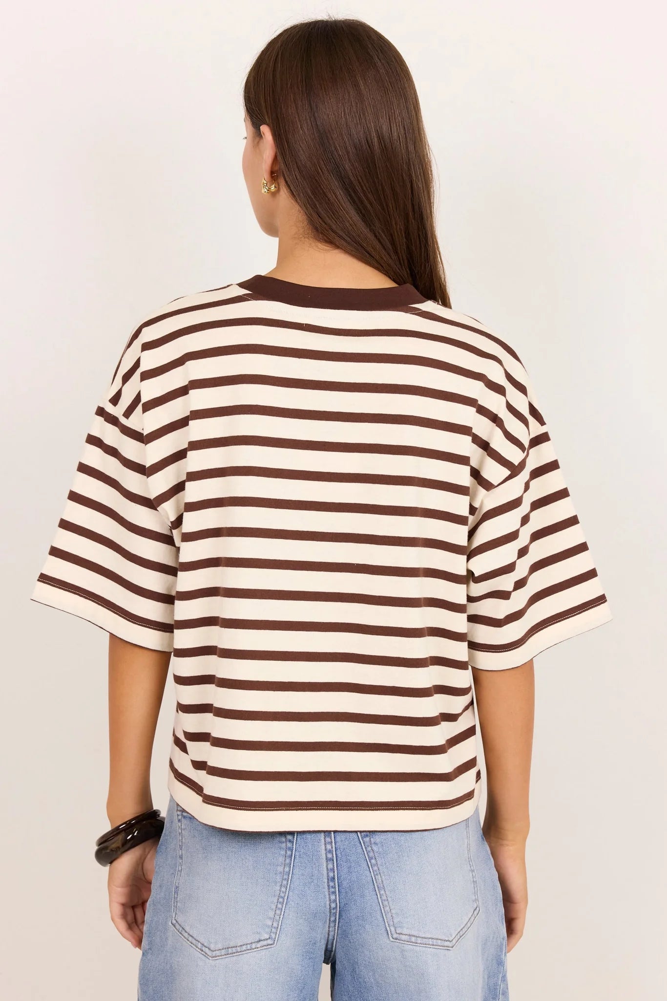 Cohesion Chocolate Vanilla Stripe Oversized Contrast Binding Boxy SS Tee