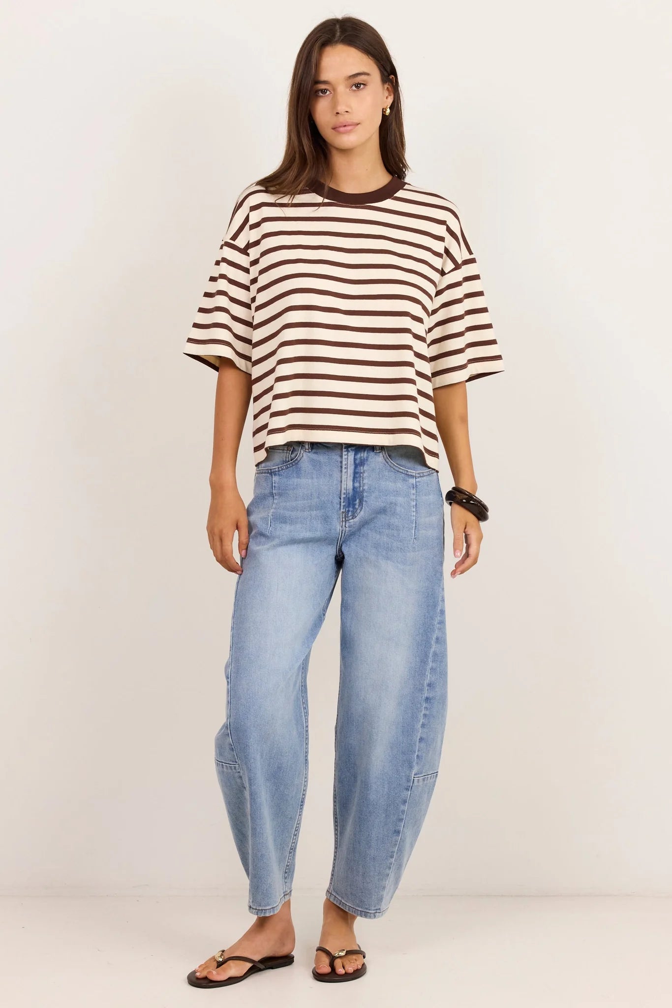 Cohesion Chocolate Vanilla Stripe Oversized Contrast Binding Boxy SS Tee