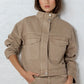 Crafted Taupe Funnel Neck Denim Jacket