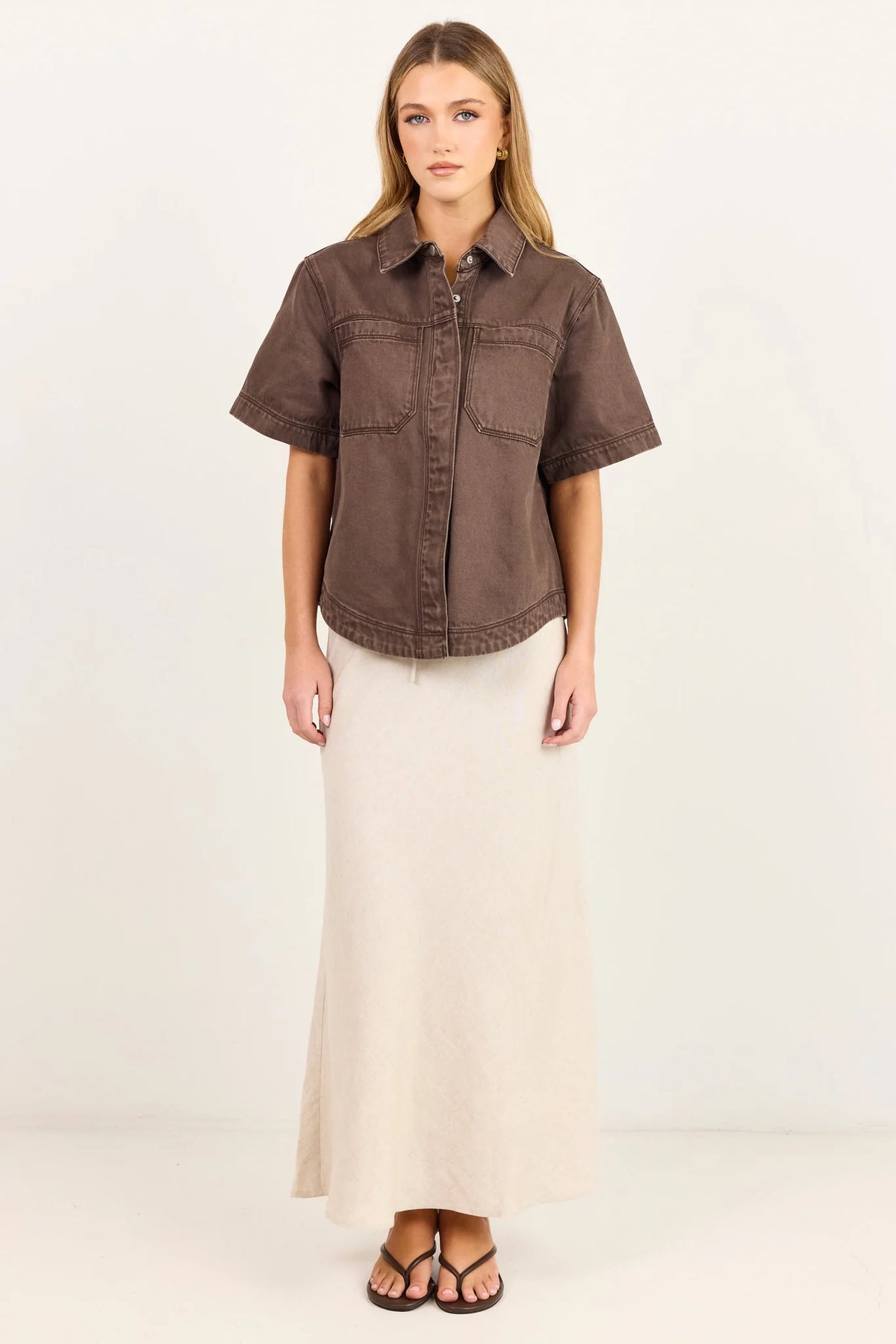 Crucial Mocha Denim Short Sleeve Shacket