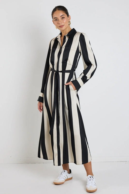 Cyprus Black Sand Stripe Midi Shirt Dress