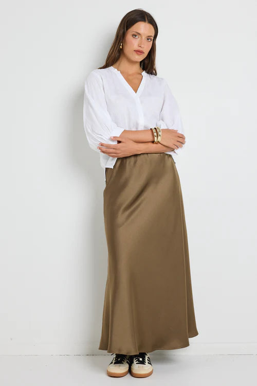 Preserve Bronze Floaty Satin Midi Skirt