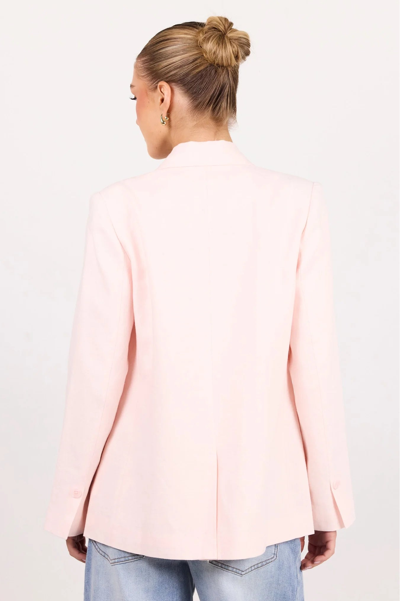 Diploma Soft Pink Linen Two Button Vent Sleeve Blazer