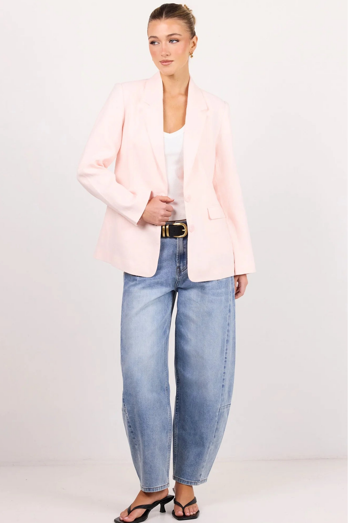 Diploma Soft Pink Linen Two Button Vent Sleeve Blazer