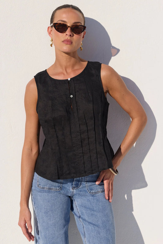 Encourage Black Linen Pintuck
