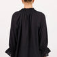 Expedition Black Self Stripe Shirred Neck Short Sleeve Top