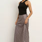 Faithful Black Geo Print Satin Bias Midi Skirt