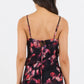 Galore Black Pint Abstract Print Bias Ruffle Slip Maxi Dress