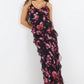 Galore Black Pint Abstract Print Bias Ruffle Slip Maxi Dress