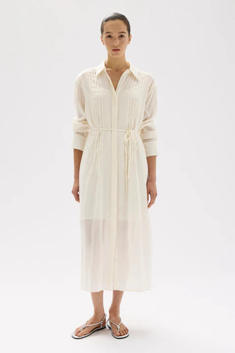 Harper Linen Silk Maxi Shirt Dress - Cream