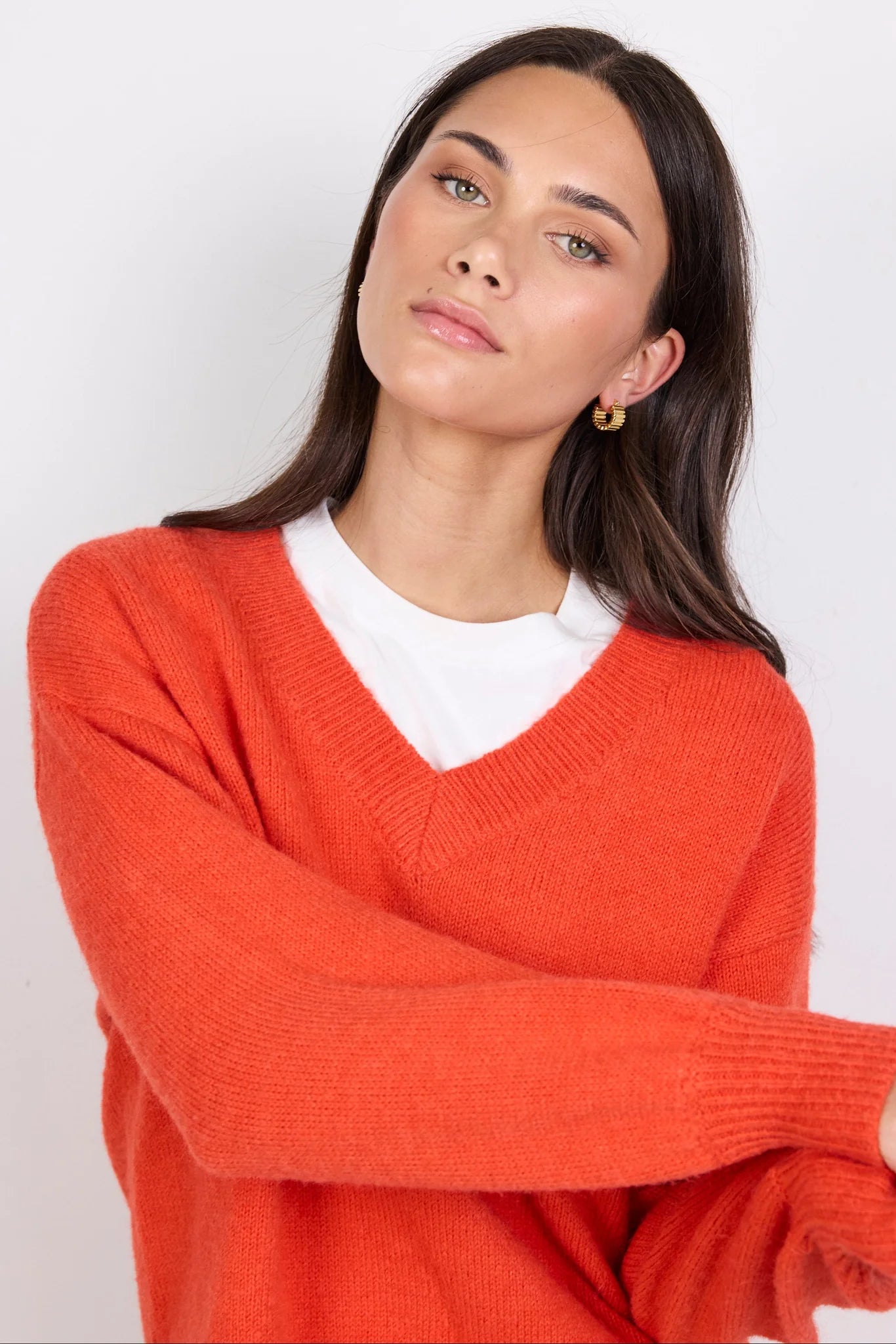 Harvest Blood Orange V Neck Knit Jumper