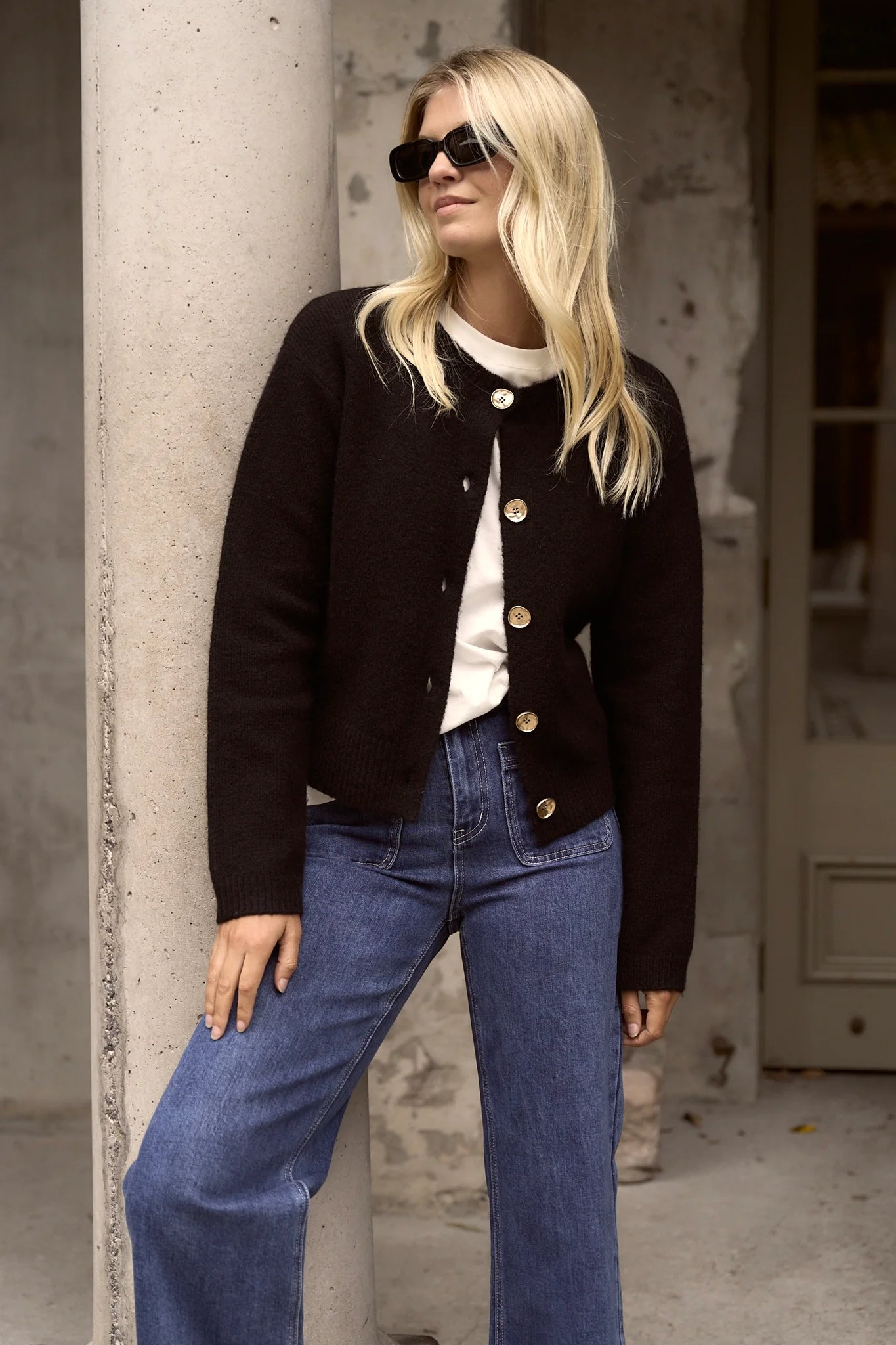 Imprint Black Soft Knit Crewneck Cardigan
