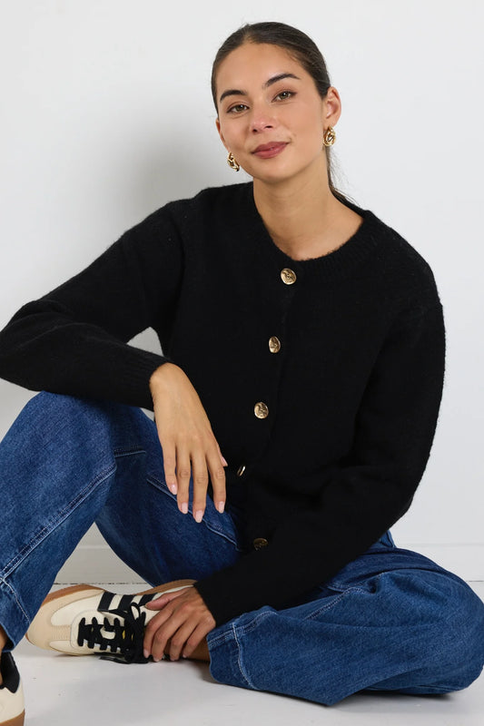 Imprint Black Soft Knit Crewneck Cardigan