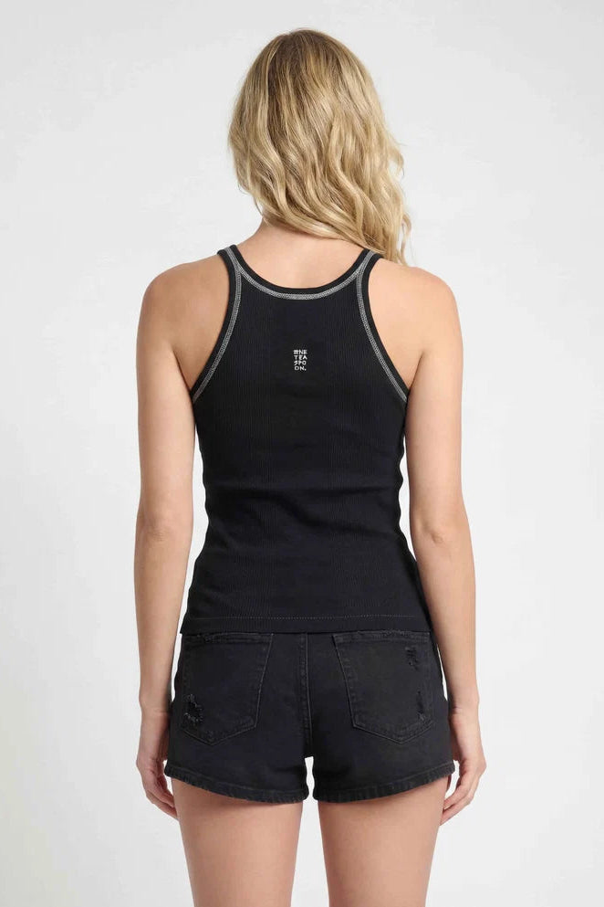 Bower Bird Rib Singlet Jet Black