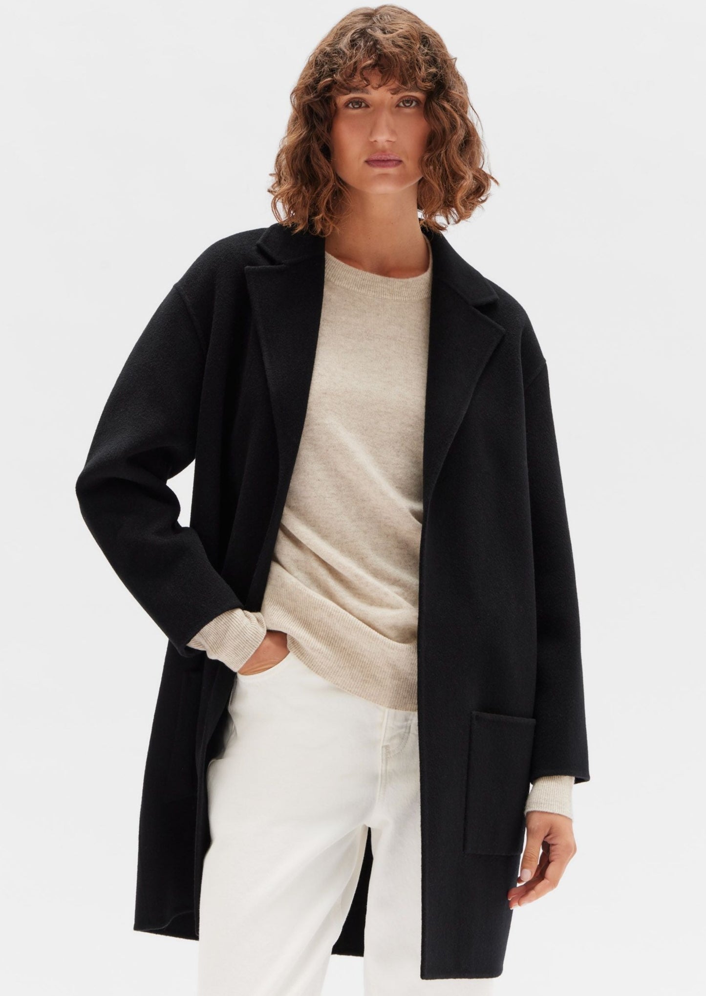 Single Breasted Wool Coat- Black