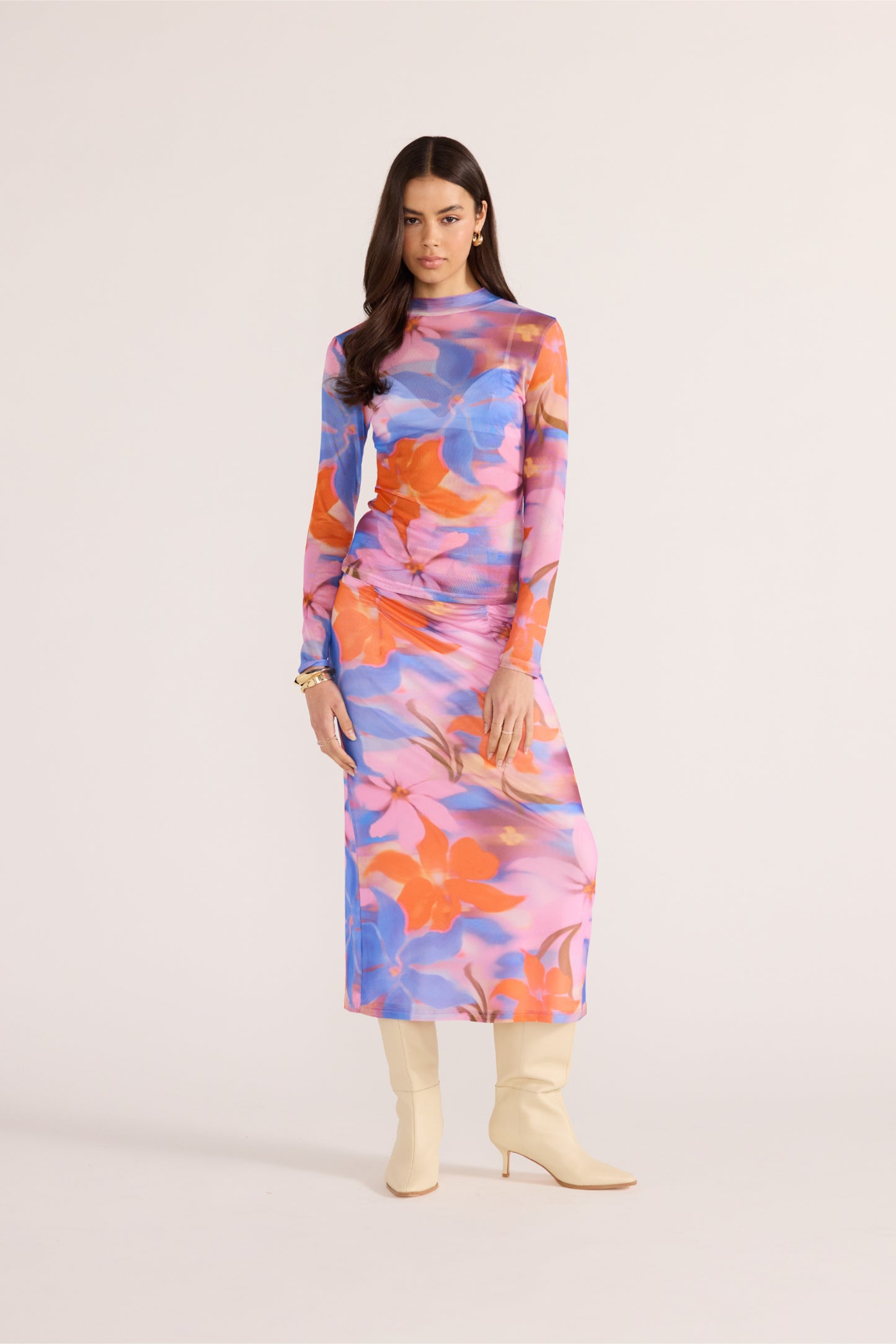 Sommer Ruched Mesh Midi Dress