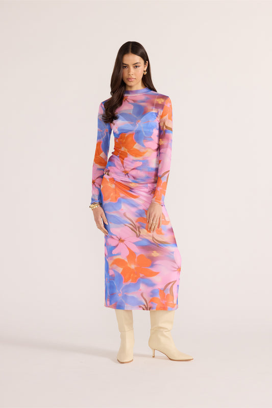 Sommer Ruched Mesh Midi Dress