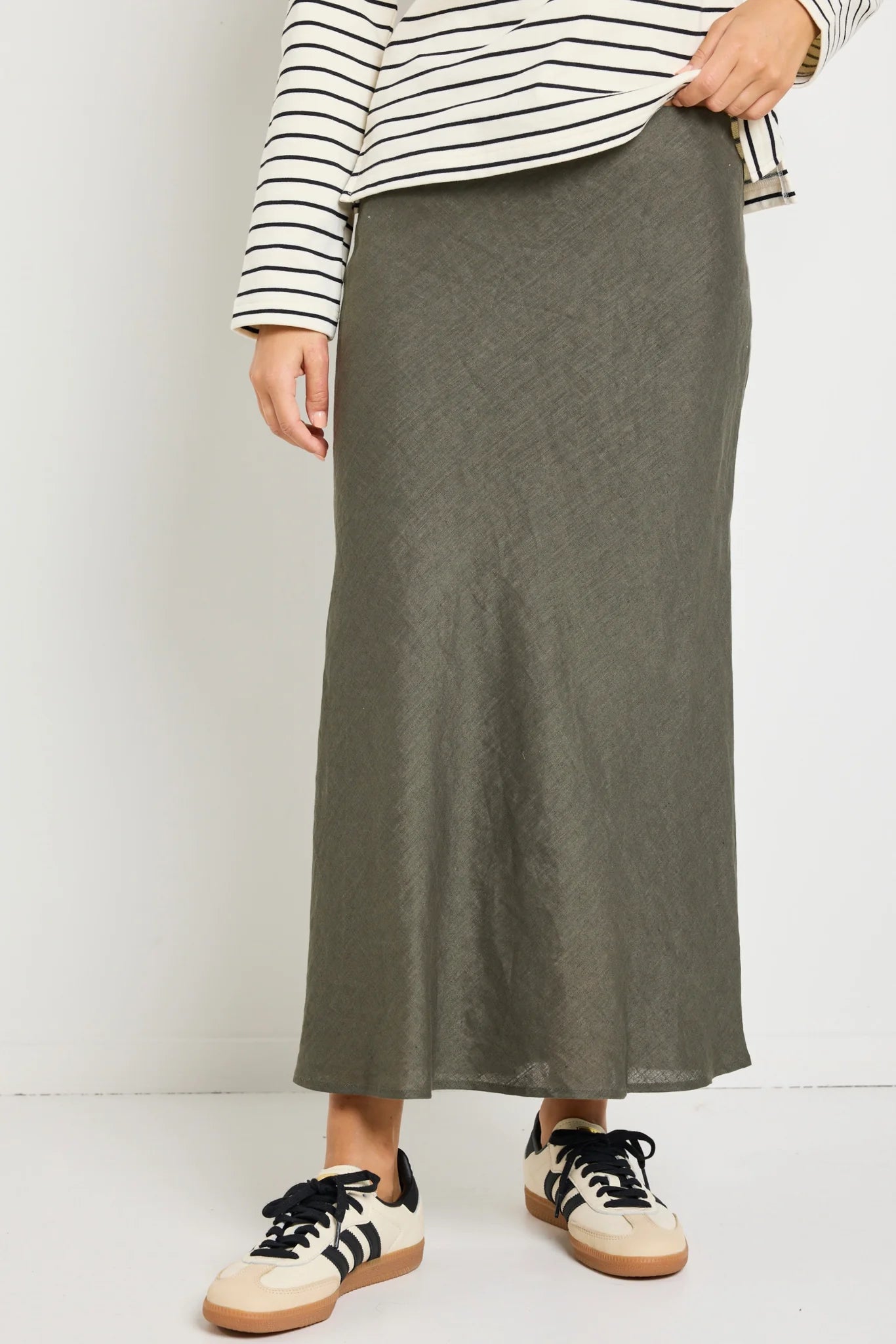 Bliss Linen Midi Skirt - Khaki