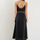Marine Black Contrast Piped Linen Strappy Maxi Dress
