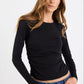 Muster Black Stretch Rouched Side Crew Top