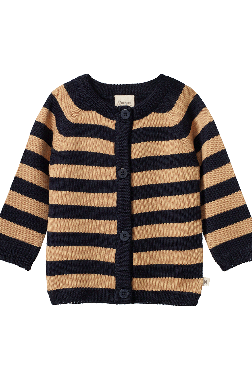 Merino Knit Cardigan - Navy/Caramel