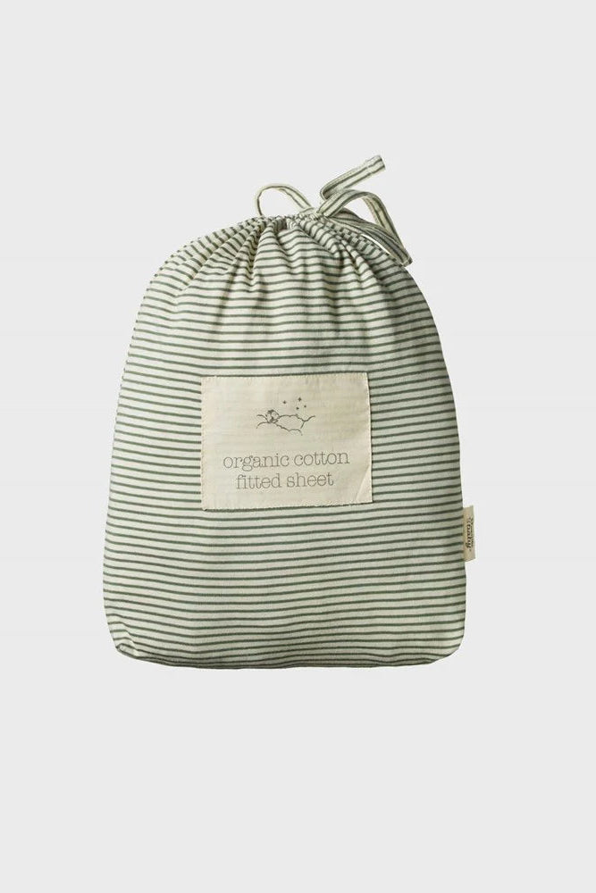 Fitted Sheet Jersey Cot - Nettle Pinestripe