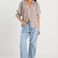 Noetic Chocolate Stripe Short Sleeve Blouse