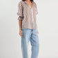 Noetic Chocolate Stripe Short Sleeve Blouse