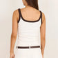 Pebble Milk and Chocolate Contrast Binding Rib Singlet Tank
