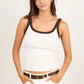 Pebble Milk and Chocolate Contrast Binding Rib Singlet Tank