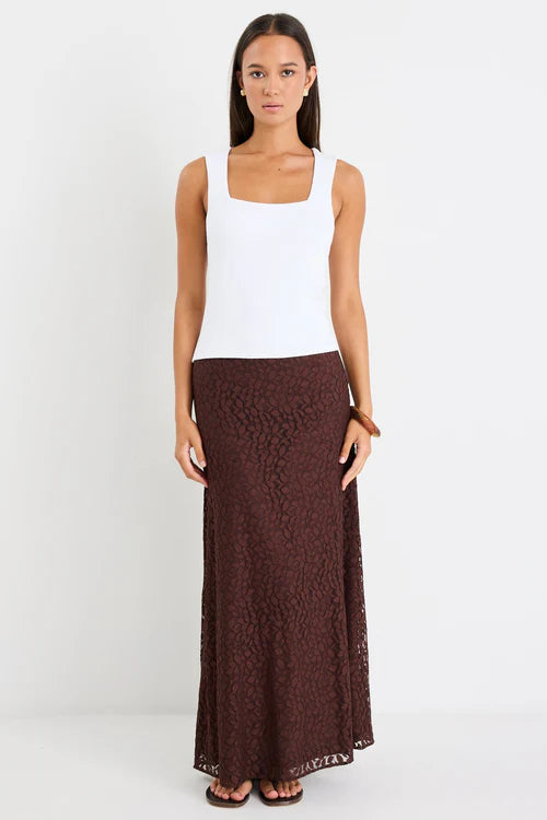 Zeus Chocolate Lace Bias Maxi Skirt