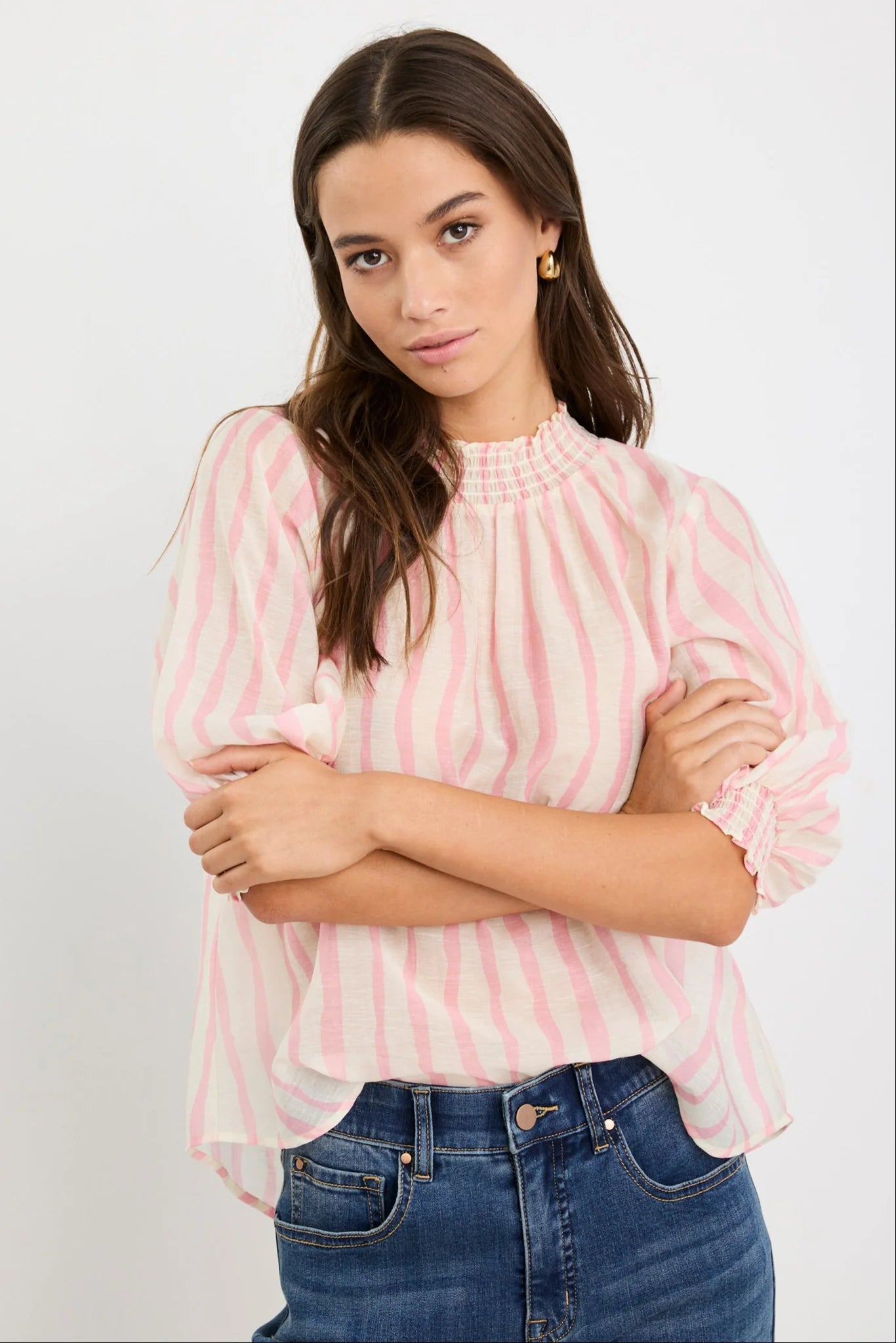 Precisian Blush Stripe High Neck SS Top