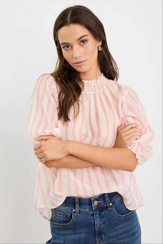 Precisian Blush Stripe High Neck SS Top