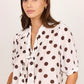 Providence Chocolate Polka Dot Tie Neck Short Sleeve Top