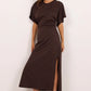 Pulse Chocolate Cotton Gathered Waist Detail Short Sleeve Dress
