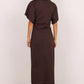 Pulse Chocolate Cotton Gathered Waist Detail Short Sleeve Dress
