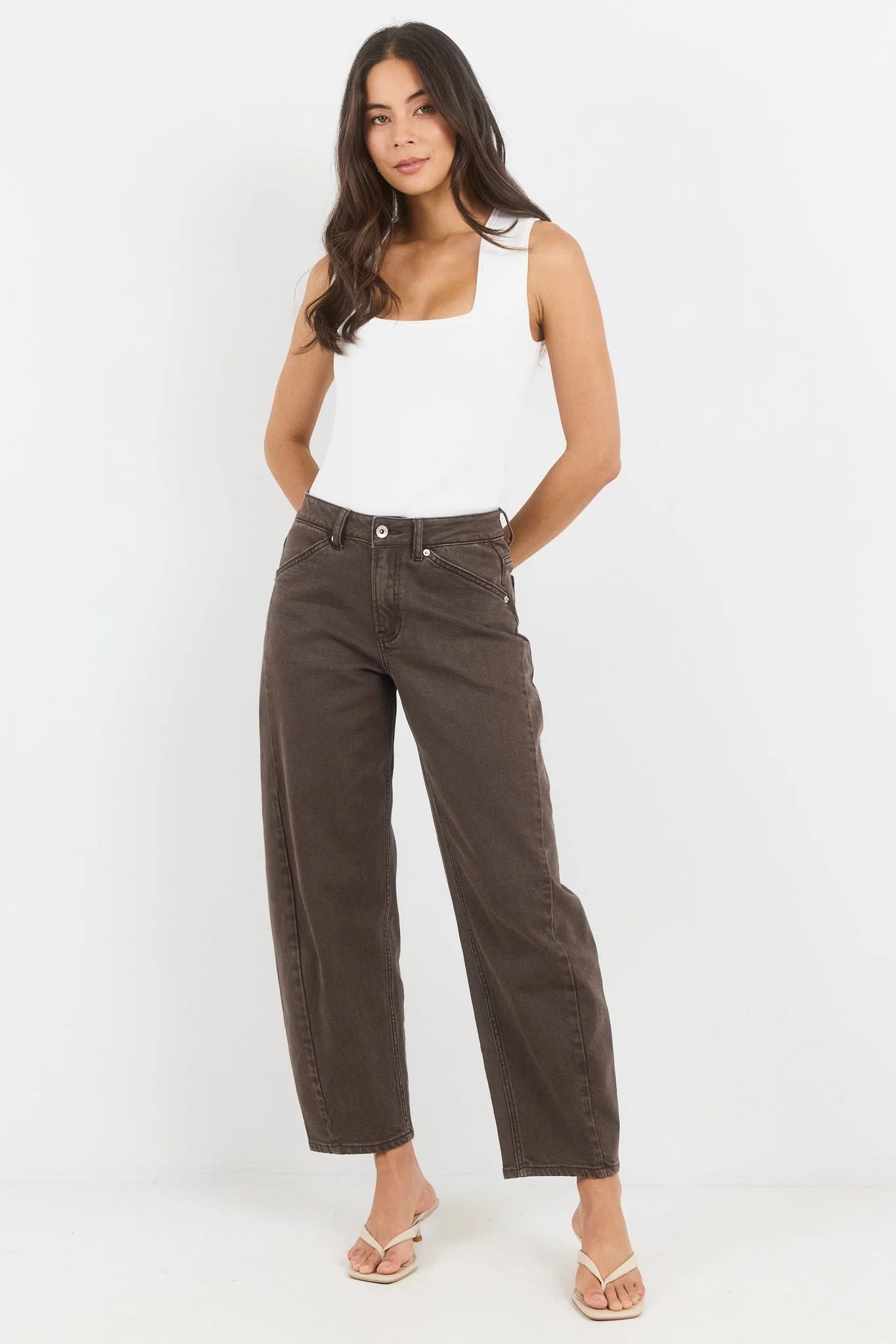 Idolise Mocha Stretch Soft Barrel Jean
