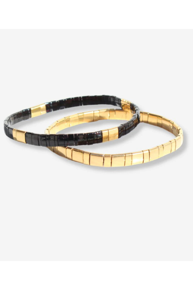 Bracelet - Glass Bead Duo Black / Gold