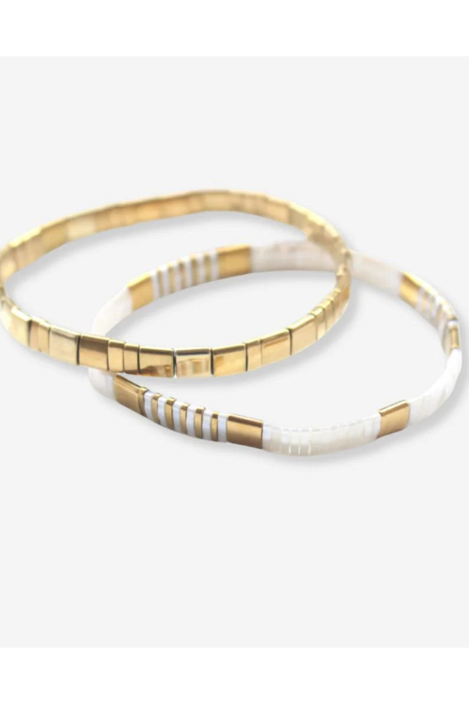 Bracelet - Glass Bead Duo White / Gold