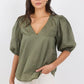 Recall Sage Pleat Short Sleeve Top