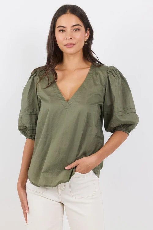 Recall Sage Pleat Short Sleeve Top