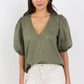 Recall Sage Pleat Short Sleeve Top