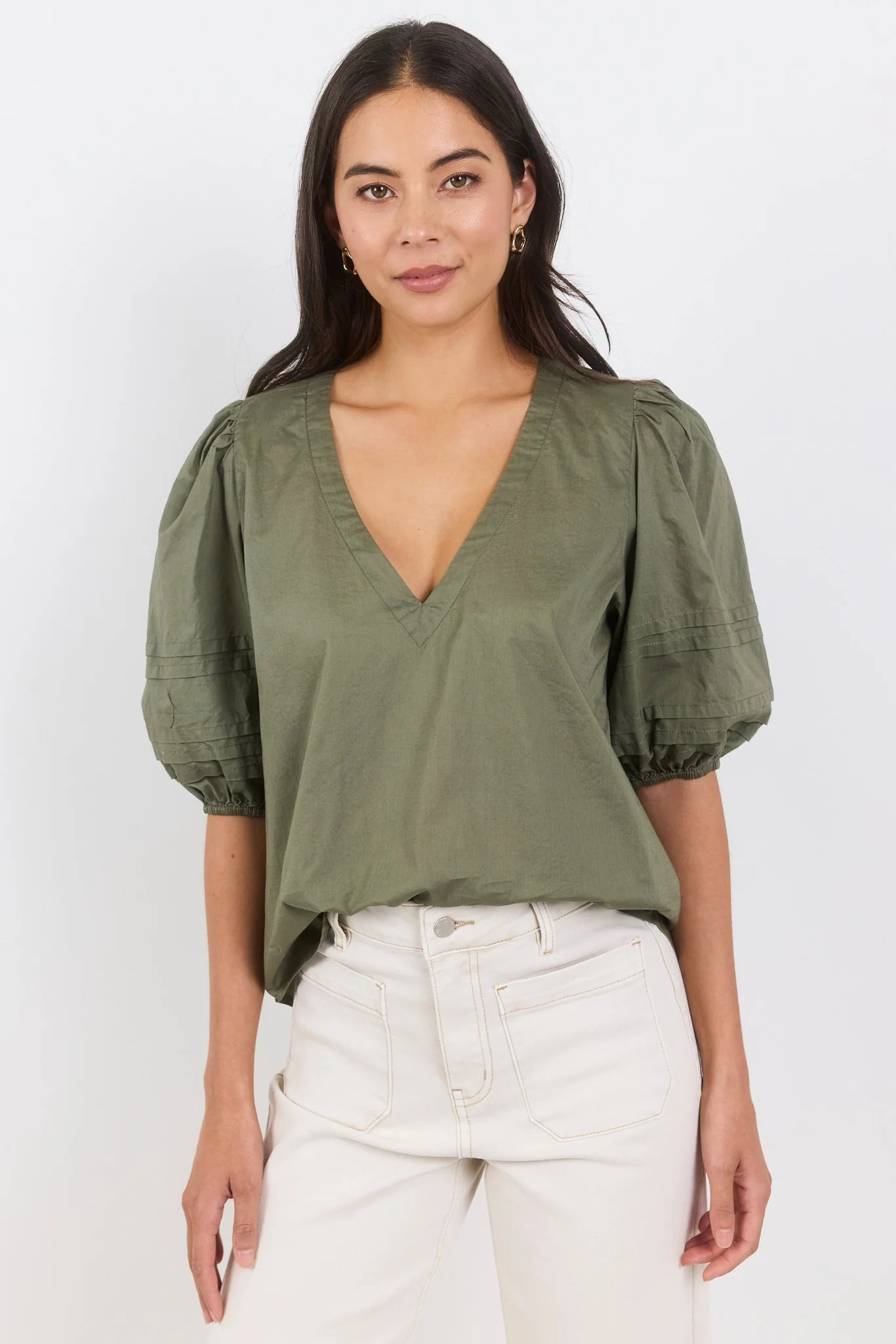 Recall Sage Pleat Short Sleeve Top
