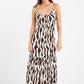 Relax Chocolate Geo Strappy Tiered Midi Dress