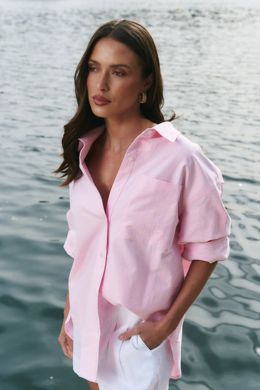 Signature Pink Oxford Oversized Boyfriend Shirt