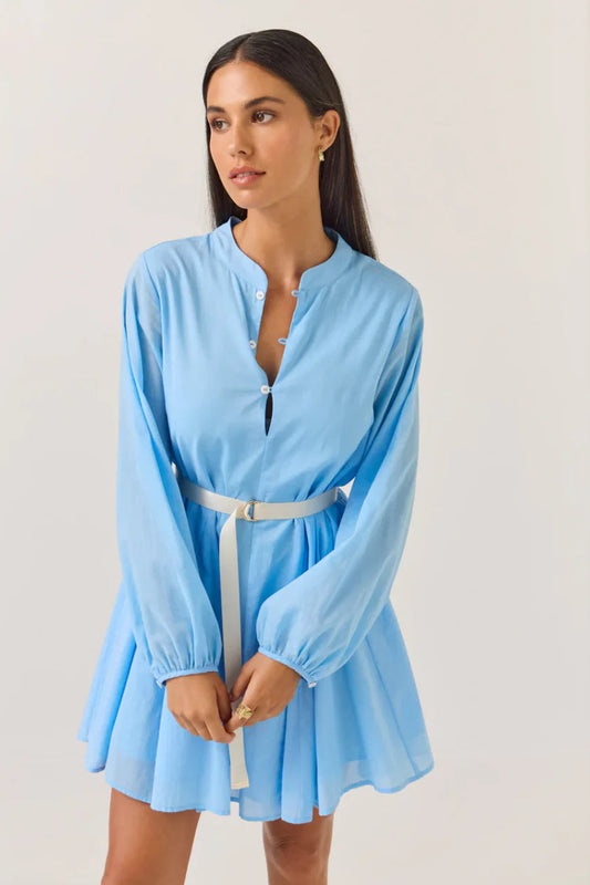 Godet Mini Dress - Sky Blue