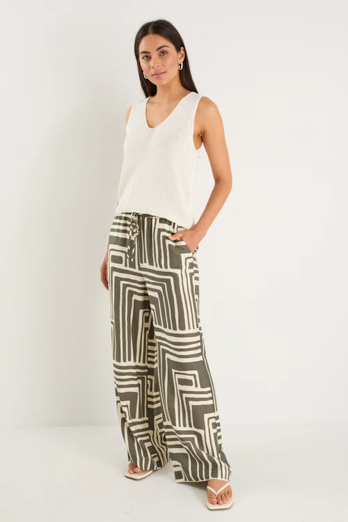 Conduct Khaki Maze Print Pull on Pant