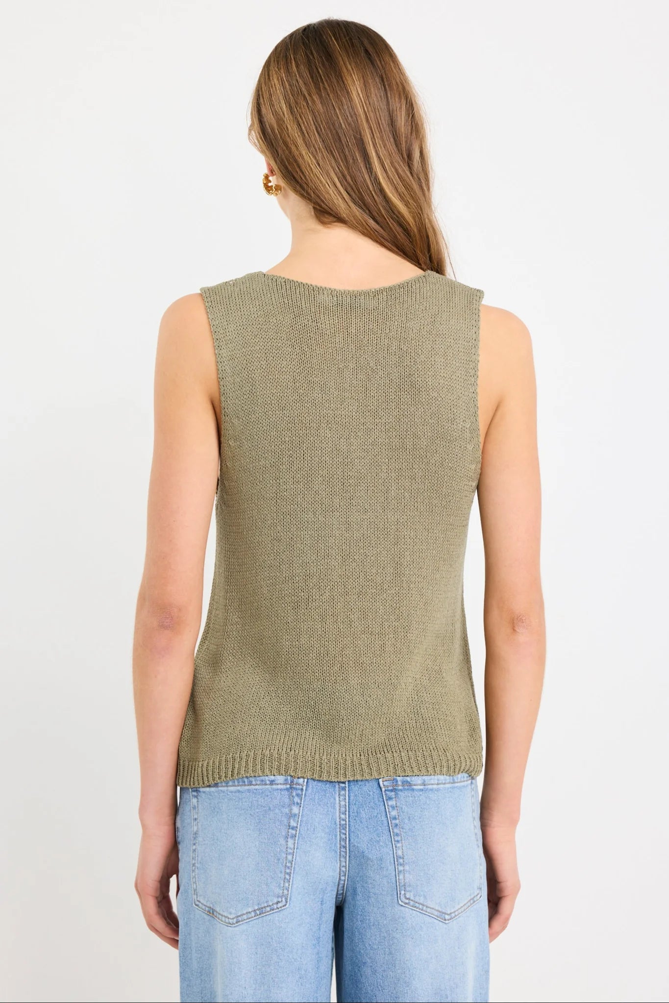 Settler Khaki V Neck Sleeveles Knit Top
