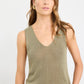 Settler Khaki V Neck Sleeveles Knit Top